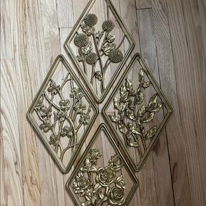Vintage Set/4 Syroco Gold Wall Plaques "Four Seasons" Mid Century Modern